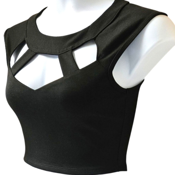 ARDEN B. Women's black sleeveless front cut out sexy cropped summer top size L - Picture 3 of 11